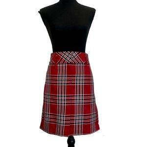 TOMMY Hilfiger red black white plaid check mini pencil skirt Sz 10 NWOT